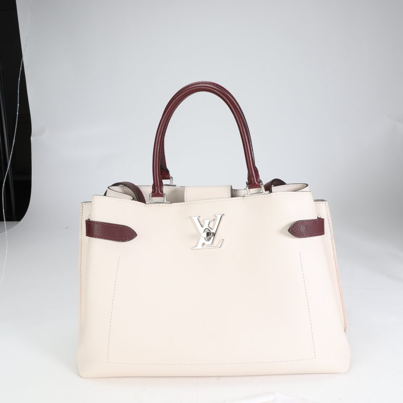 LOUIS VUITTON Cream & Burgundy Grained Calf Leather Lockme Day Bag - Logoexplore - Image 7