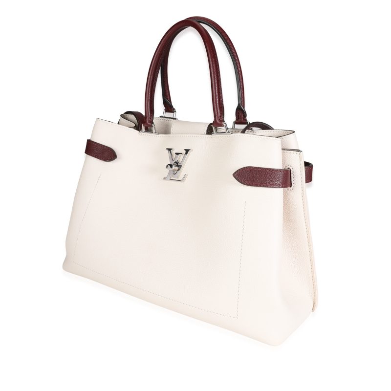 LOUIS VUITTON Cream & Burgundy Grained Calf Leather Lockme Day Bag - Logoexplore - Image 4