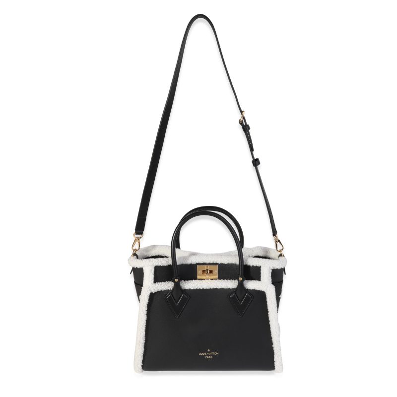 LOUIS VUITTON Black Grained Calfskin & White Shearling Monogram On My Side MM - Logoexplore - Image 5