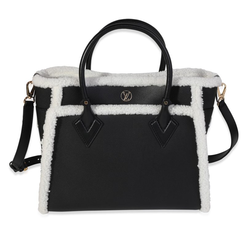 LOUIS VUITTON Black Grained Calfskin & White Shearling Monogram On My Side MM - Logoexplore