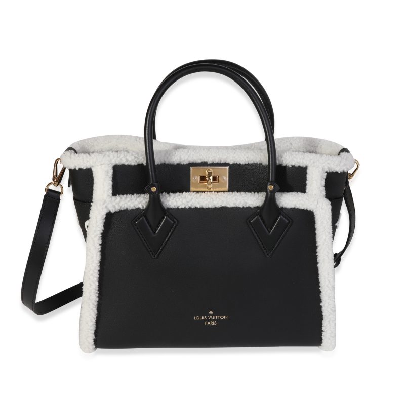 LOUIS VUITTON Black Grained Calfskin & White Shearling Monogram On My Side MM - Logoexplore - Image 3