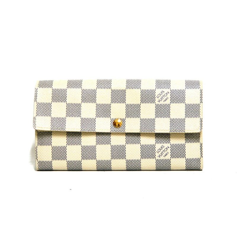 Louis Vuitton Damier Azur LV Long Wallet with Coin Purse Portofeuil Sara N61735 White Azul Ladies Leather - Logoexplore