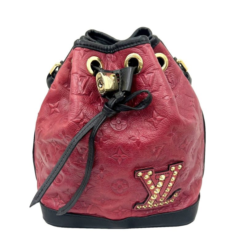 LOUIS VUITTON Dubourge Neonoe 2009 Autumn/Winter Collection Monogram Leather Handbag Studs Drawstring AR3009 Red Black - Logoexplore