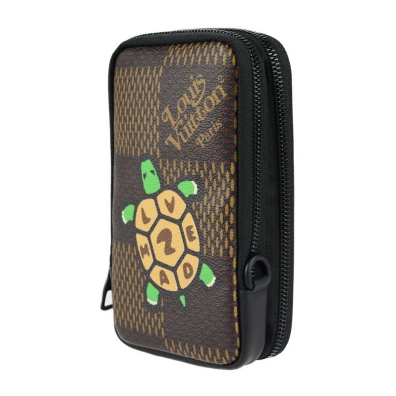 LOUIS VUITTON Double Phone Pouch NIGO Collaboration Shoulder Bag N40377 Damier Giant/Calf Leather Ebene Multi Color Black Metal Fittings Pochette Case Tortoise - Logoexplore - Image 2