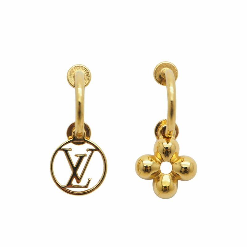 Louis Vuitton Bookle Dreille Blooming Earrings Gold M64859 LV Circle Monogram Flower - Logoexplore