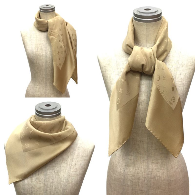 LOUIS VUITTON Carre Monaco M71146 Scarf Monogram Beige Silk 100% Unisex - Logoexplore - Image 2