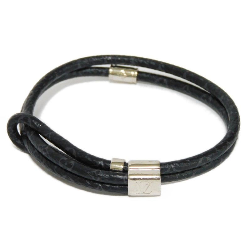 LOUIS VUITTON Bracelet LV Slide Logo Initial Flower Black Monogram Eclipse M8075Z Men's Accessories Jewelry - Logoexplore