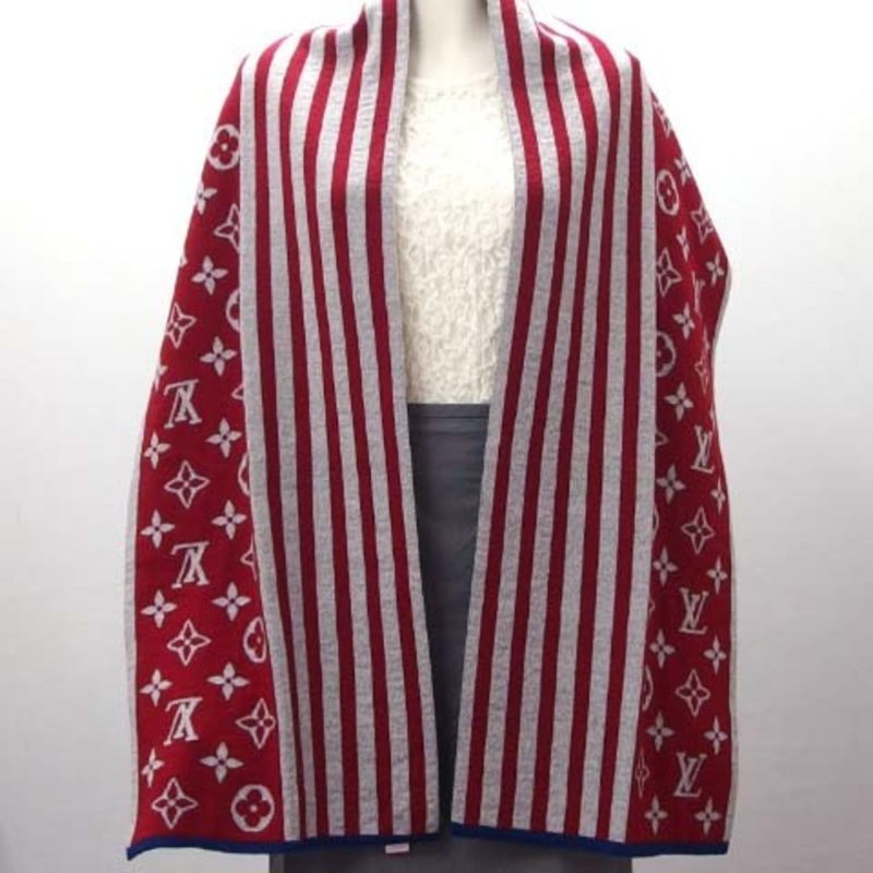 LOUIS VUITTON Escharpe Monogram Stripes muffler red x gray blue - Logoexplore - Image 2