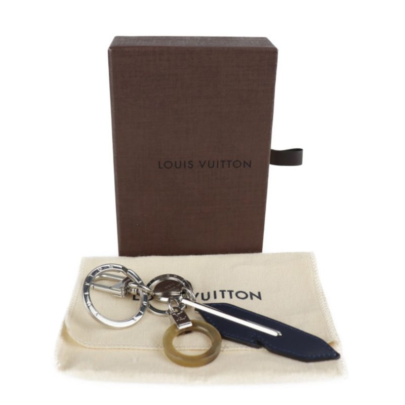 LOUIS VUITTON Dreaming Charms Keychain MP1776 Metal Leather Silver Navy Key Ring - Logoexplore - Image 9
