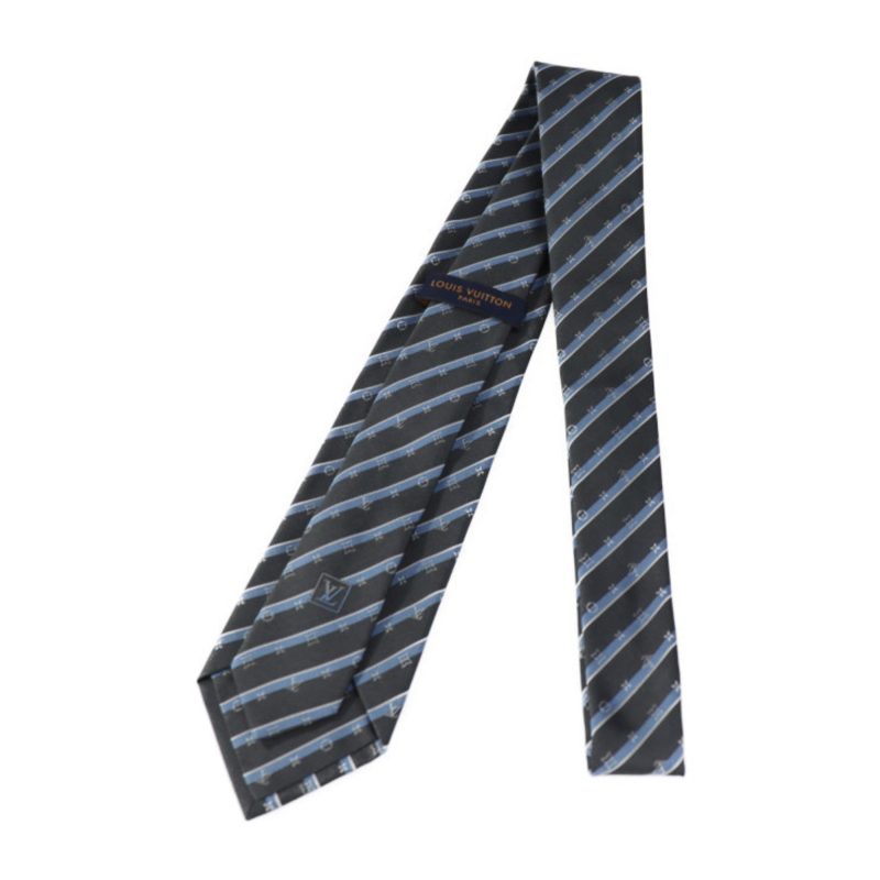 LOUIS VUITTON Cravat Monogram Ribbon Tie M71726 Silk Gray Series Blue Stripe Overall Pattern Logo - Logoexplore - Image 3
