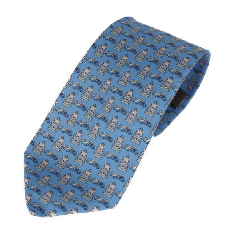 LOUIS VUITTON Cravat Globetrot Cars Tie M78558 Silk 100% Light Blue System Trunk x Car Pattern - Logoexplore