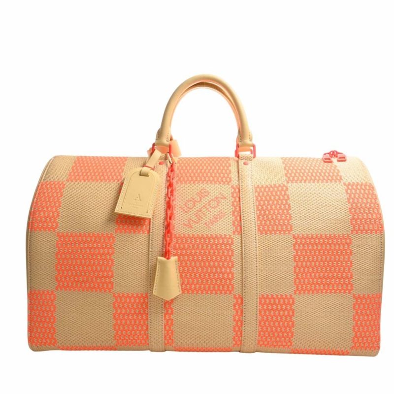 LOUIS VUITTON Damier Giant Raffia Keepall Bandouliere 50 Handbag Boston Bag M57419 Beige Orange Ladies - Logoexplore