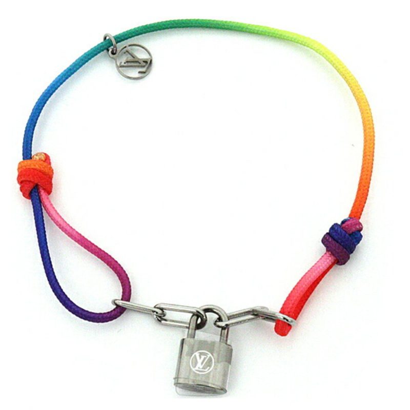 LOUIS VUITTON Brasserie Silver Lockit Virgil Abloh Rainbow Titanium Cord Bracelet Q05269 Multicolor - Logoexplore