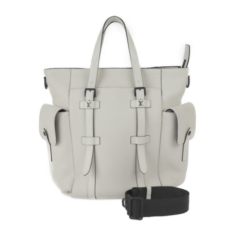 LOUIS VUITTON Christopher Tote Bag M58477 Taurillon Leather Bronne White Matte Black Hardware 2WAY Shoulder - Logoexplore