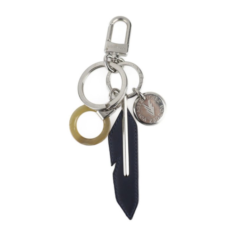 LOUIS VUITTON Dreaming Charms Keychain MP1776 Metal Leather Silver Navy Key Ring - Logoexplore