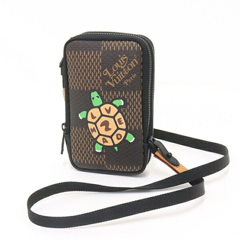 Louis Vuitton Double Phone Pouch NIGO Collaboration Damier Ebene Giant N40377 Brown/Black/Multicolor Tortoise Shoulder Bag Wallet Crossbody - Logoexplore