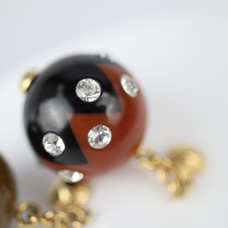 Louis Vuitton Book de Reil Magnetic Earrings M66397 Resin Rhinestone Black Khaki Brick Color Gold Hardware Round - Logoexplore - Image 5