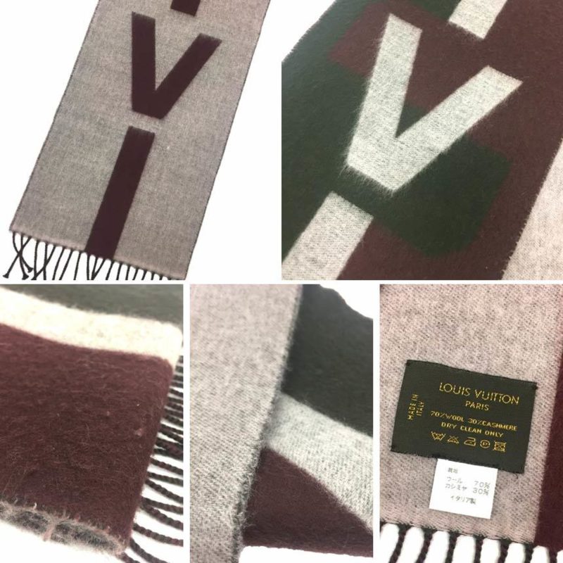 LOUIS VUITTON Escharpe V Istric Muffler Cashmere Wool Khaki x Bordeaux Men's - Logoexplore - Image 3