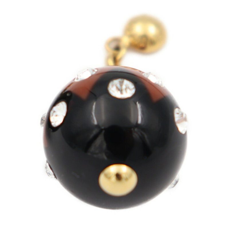 Louis Vuitton Book de Reil Magnetic Earrings M66397 Resin Rhinestone Black Khaki Brick Color Gold Hardware Round - Logoexplore - Image 2