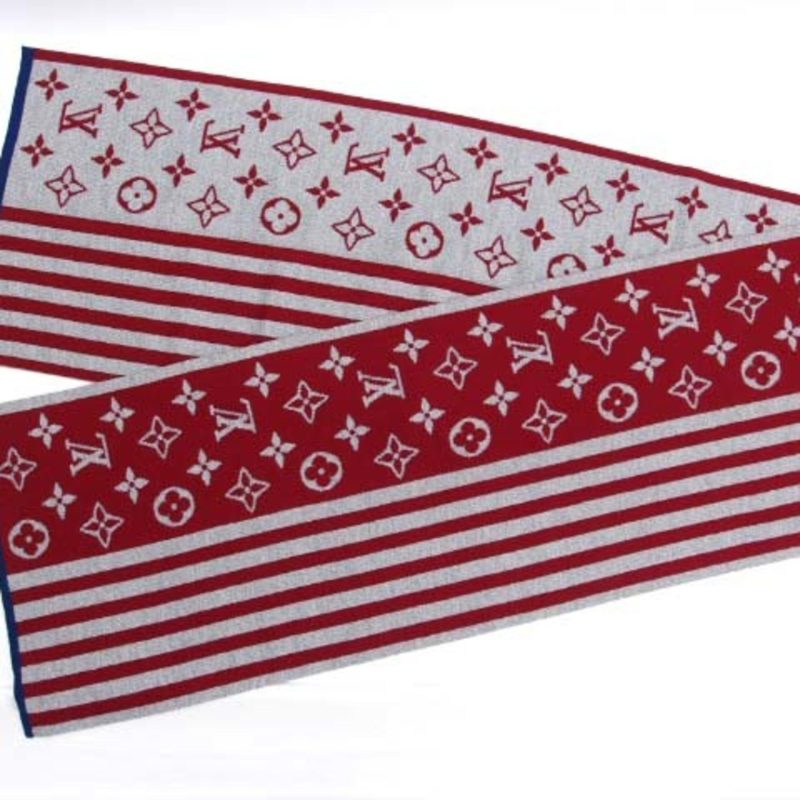 LOUIS VUITTON Escharpe Monogram Stripes muffler red x gray blue - Logoexplore - Image 4