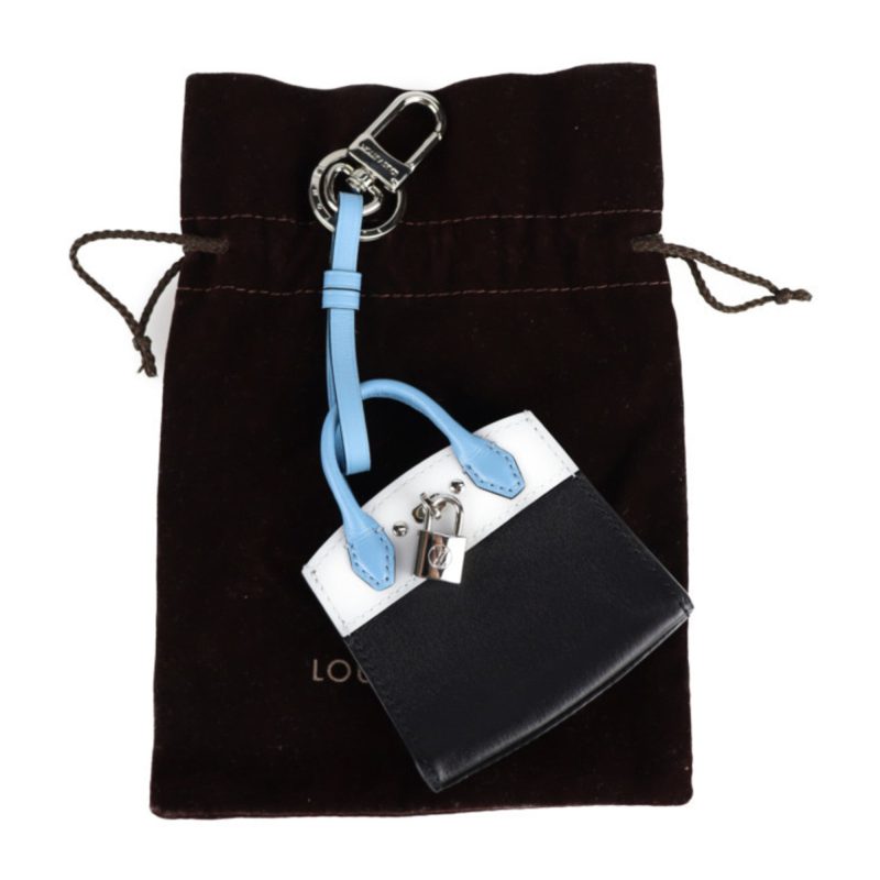 LOUIS VUITTON City Steamer Keychain MP1786 Leather Black Light Blue Bag Charm Key Ring - Logoexplore - Image 9