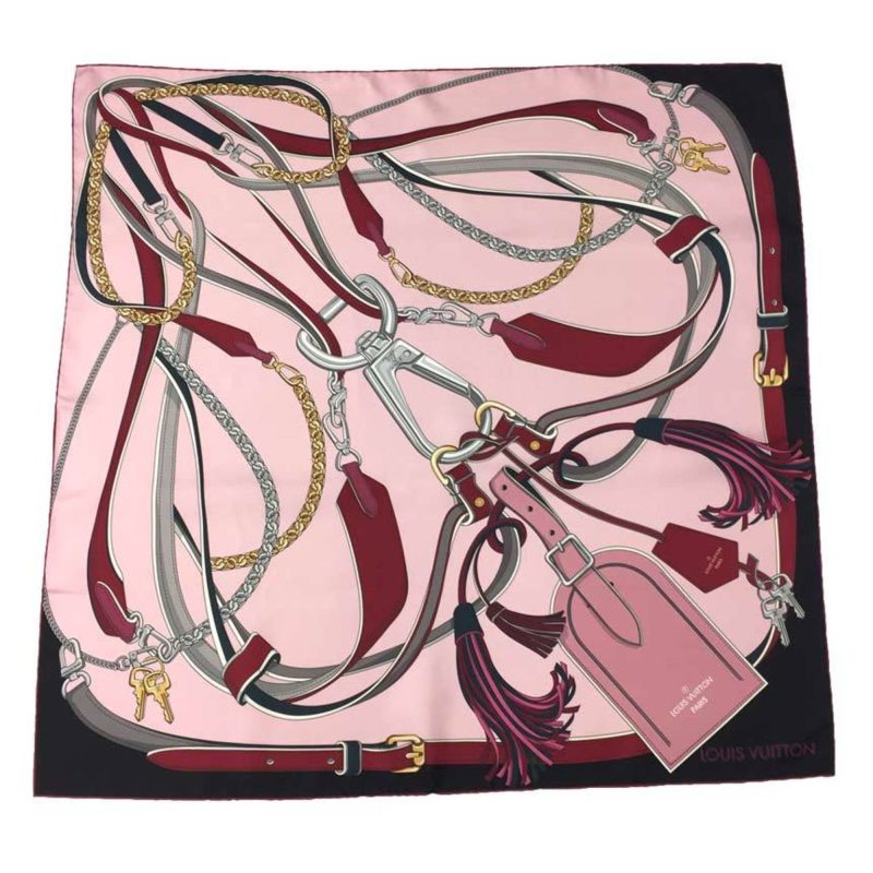 LOUIS VUITTON Carre All The Straps M76653 Scarf 100% Silk Rose Pink - Logoexplore