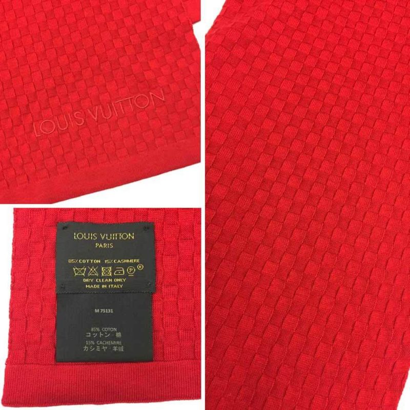 LOUIS VUITTON Escharp Micro Damier M75131 Red Cotton x Cashmere Stole aq5288 - Logoexplore - Image 3