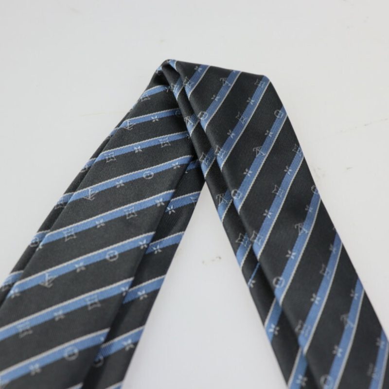 LOUIS VUITTON Cravat Monogram Ribbon Tie M71726 Silk Gray Series Blue Stripe Overall Pattern Logo - Logoexplore - Image 6