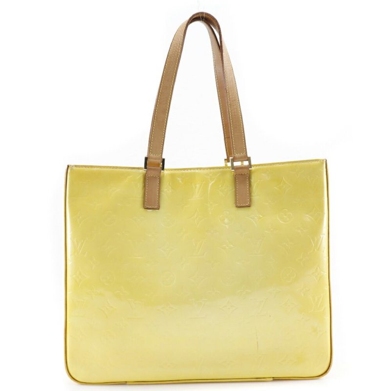 LOUIS VUITTON Columbus Tote Bag M91047 Monogram Verni Lime Yellow CA0979 Ladies - Logoexplore