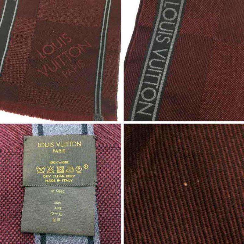 LOUIS VUITTON Damier Muffler M74950 Bordeaux Gray Wool 100% Men's Stole - Logoexplore - Image 3