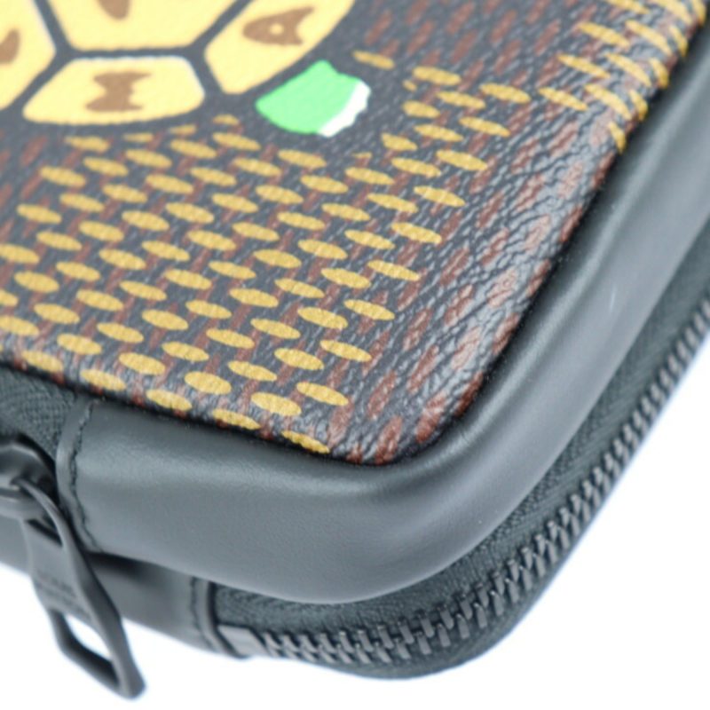 LOUIS VUITTON Double Phone Pouch NIGO Collaboration Shoulder Bag N40377 Damier Giant/Calf Leather Ebene Multi Color Black Metal Fittings Pochette Case Tortoise - Logoexplore - Image 5