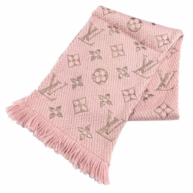 LOUIS VUITTON Escharpe Mania Shine Muffler M70466 Rose Ballerine Pink Monogram Wool Silk - Logoexplore