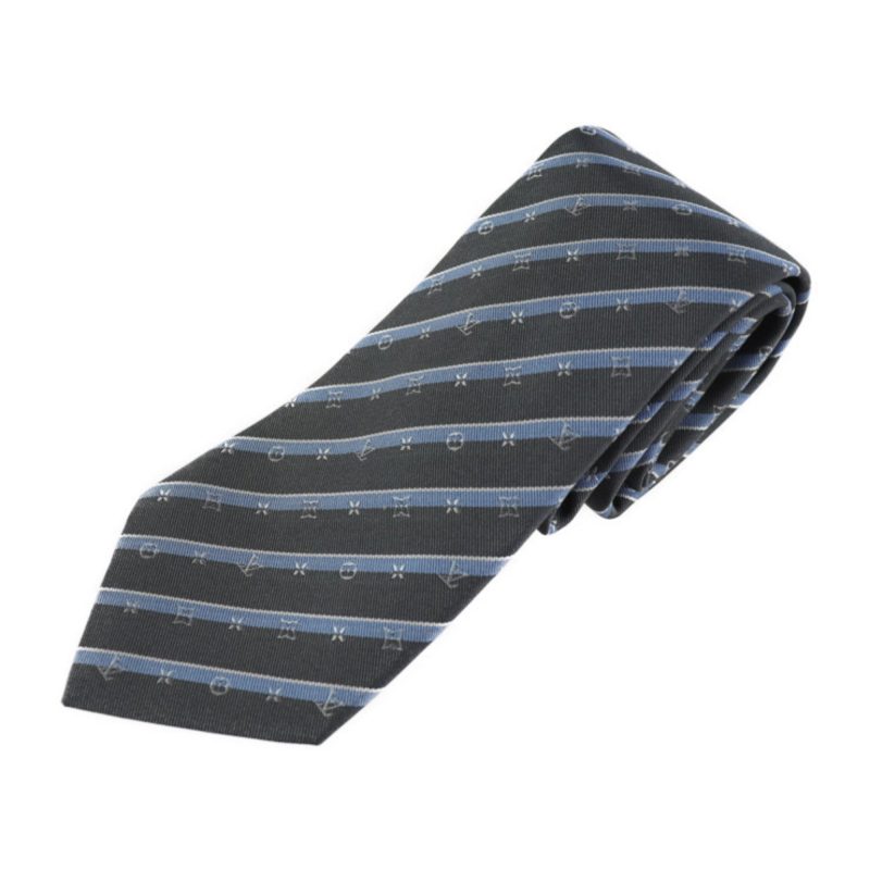 LOUIS VUITTON Cravat Monogram Ribbon Tie M71726 Silk Gray Series Blue Stripe Overall Pattern Logo - Logoexplore