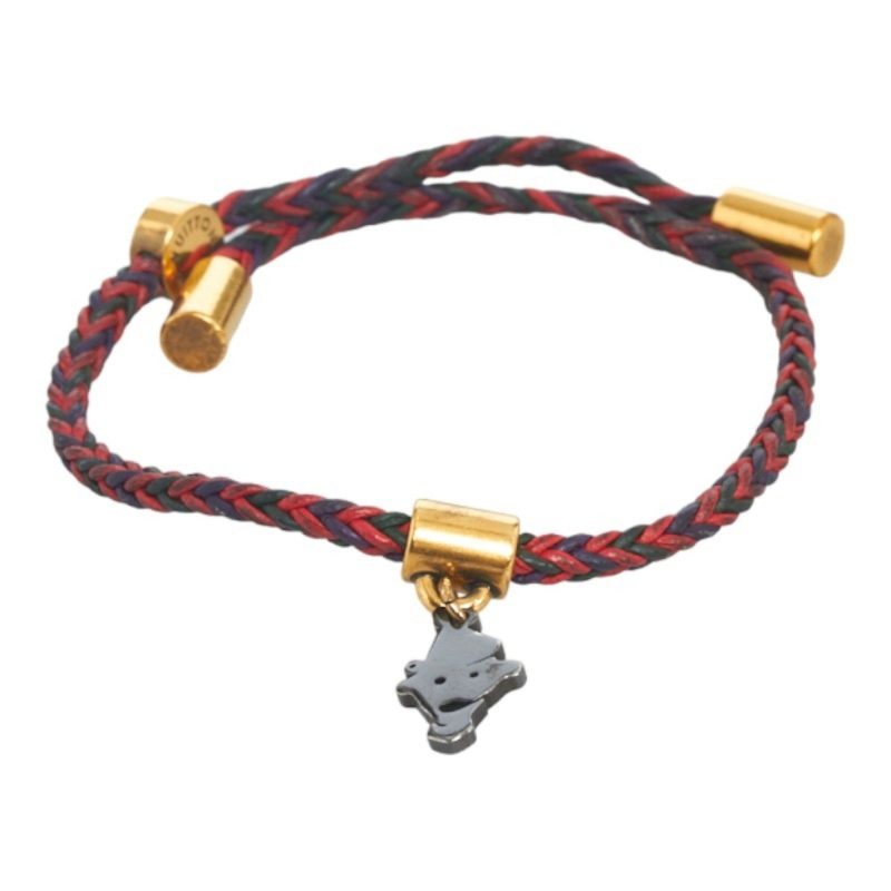 LOUIS VUITTON Brass Reflex Friendship Bangle Bracelet MP234E Red Black Gold Leather Women's - Logoexplore