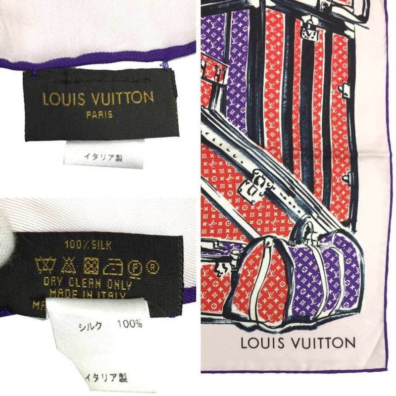 LOUIS VUITTON Carre Trunk Scarf Monogram Travel Bag Pattern 100% Silk Pink Red Purple - Logoexplore - Image 3
