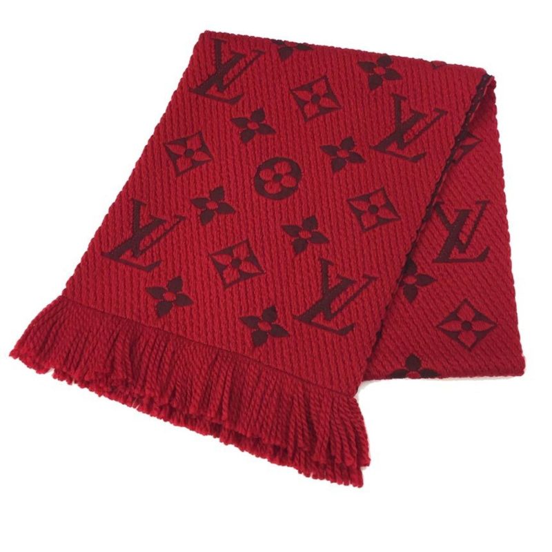 LOUIS VUITTON Escharpe Mania M74732 Rouge Red Muffler Wool x Silk Monogram - Logoexplore