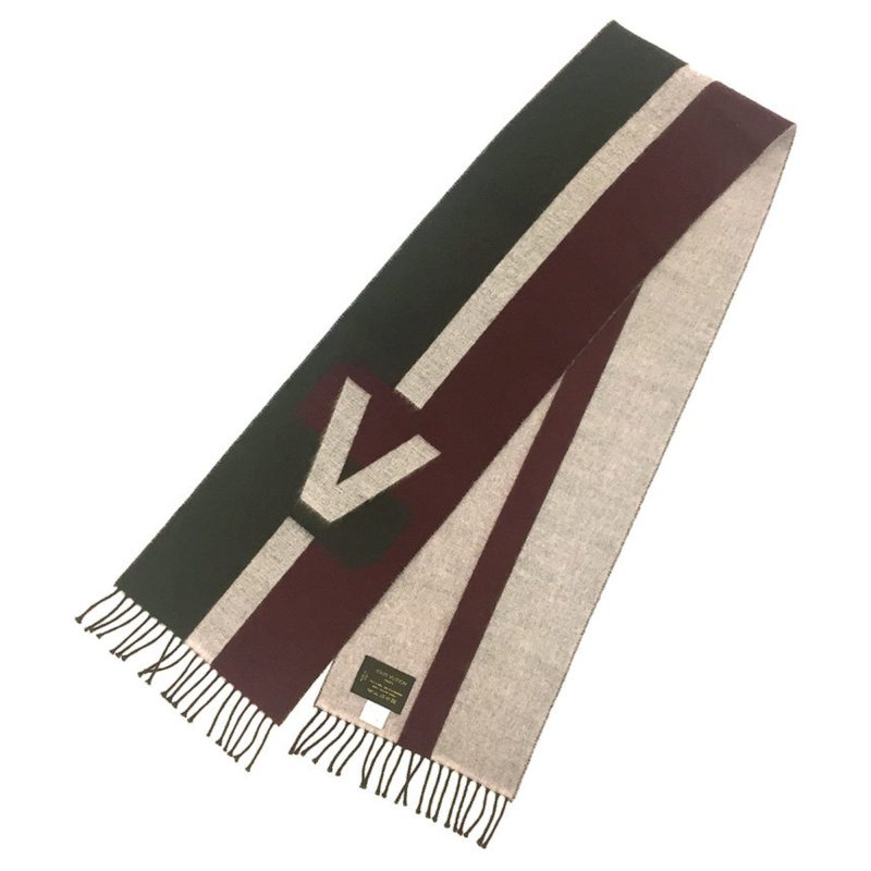 LOUIS VUITTON Escharpe V Istric Muffler Cashmere Wool Khaki x Bordeaux Men's - Logoexplore