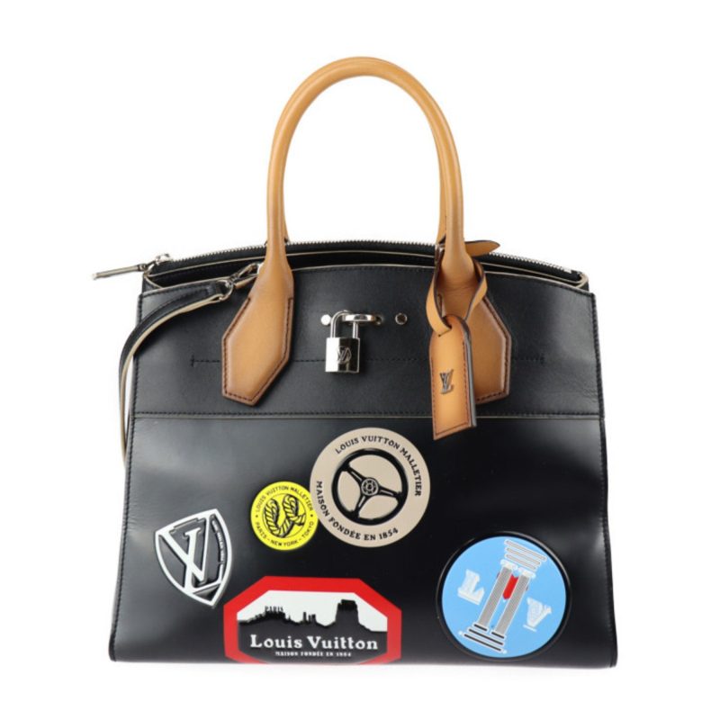 LOUIS VUITTON City Steamer MM World Tour Collection Handbag M43080 Leather Black Multicolor Silver Hardware 2WAY Shoulder Bag Vuitton - Logoexplore