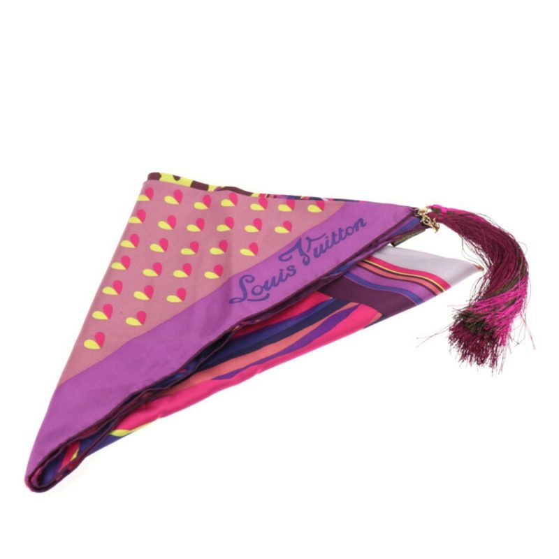 LOUIS VUITTON fringed scarf silk purple multicolor 400505 apparel accessories - Logoexplore