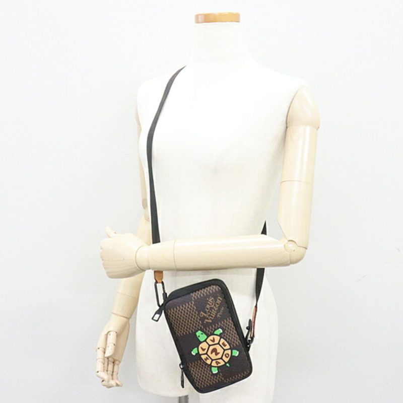 Louis Vuitton Double Phone Pouch NIGO Collaboration Damier Ebene Giant N40377 Brown/Black/Multicolor Tortoise Shoulder Bag Wallet Crossbody - Logoexplore - Image 2