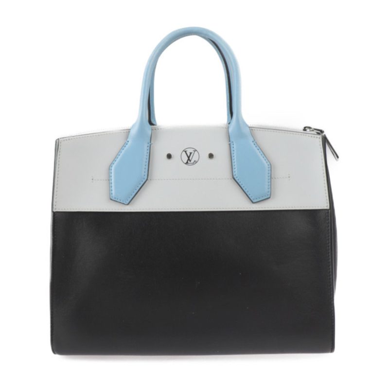 Louis Vuitton City Steamer MM Handbag M42435 Leather Black Gray Blue Silver Hardware 2WAY Shoulder Bag Tote - Logoexplore - Image 3