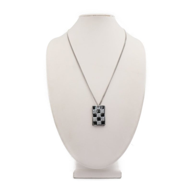 LOUIS VUITTON Collier Plate Damier Perforate Necklace M64191 Metal Silver Black Pendant - Logoexplore - Image 9
