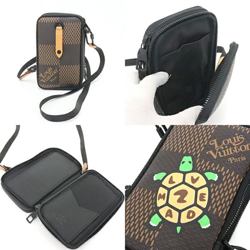 Louis Vuitton Double Phone Pouch NIGO Collaboration Damier Ebene Giant N40377 Brown/Black/Multicolor Tortoise Shoulder Bag Wallet Crossbody - Logoexplore - Image 3