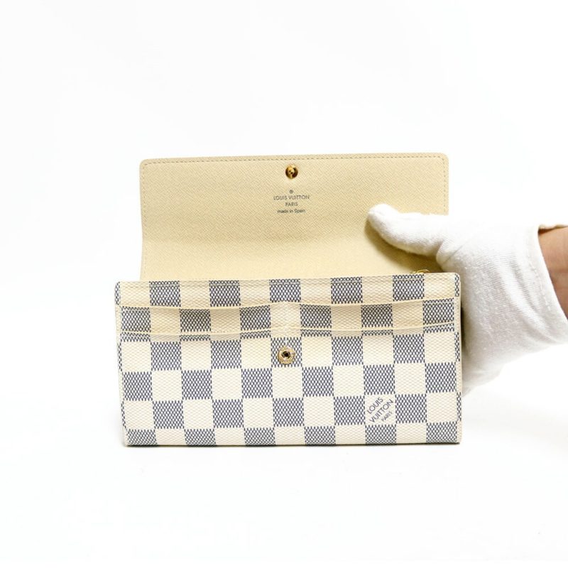 Louis Vuitton Damier Azur LV Long Wallet with Coin Purse Portofeuil Sara N61735 White Azul Ladies Leather - Logoexplore - Image 5