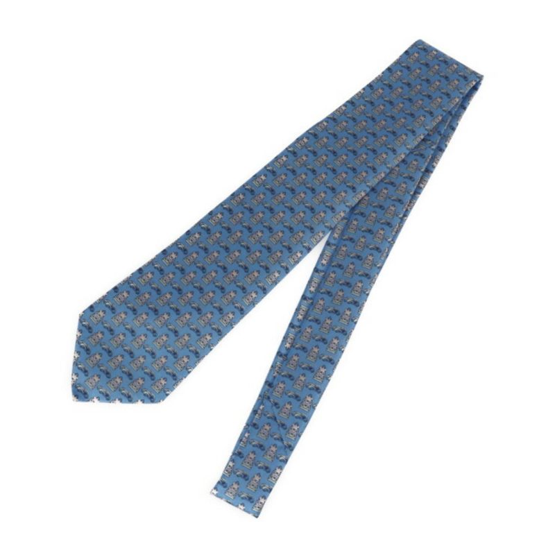 LOUIS VUITTON Cravat Globetrot Cars Tie M78558 Silk 100% Light Blue System Trunk x Car Pattern - Logoexplore - Image 2