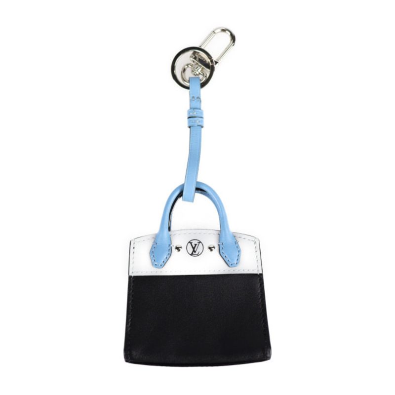 LOUIS VUITTON City Steamer Keychain MP1786 Leather Black Light Blue Bag Charm Key Ring - Logoexplore - Image 2
