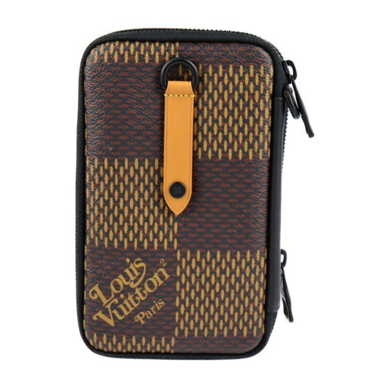 LOUIS VUITTON Double Phone Pouch NIGO Collaboration Shoulder Bag N40377 Damier Giant/Calf Leather Ebene Multi Color Black Metal Fittings Pochette Case Tortoise - Logoexplore - Image 3