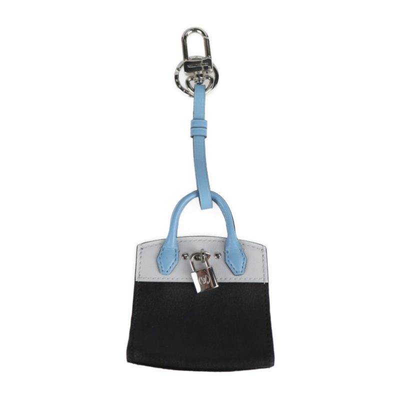 LOUIS VUITTON City Steamer Keychain MP1786 Leather Black Light Blue Bag Charm Key Ring - Logoexplore