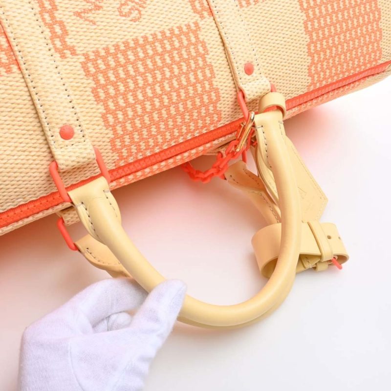 LOUIS VUITTON Damier Giant Raffia Keepall Bandouliere 50 Handbag Boston Bag M57419 Beige Orange Ladies - Logoexplore - Image 5