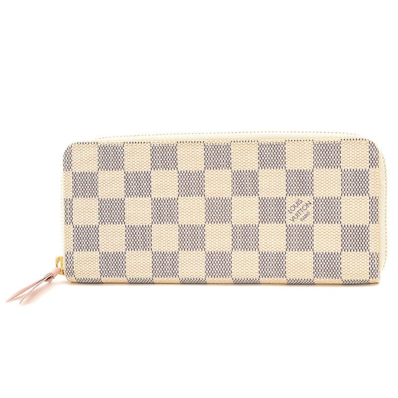 LOUIS VUITTON Damier Azur Portefeuille Clemence Long Wallet Rose Ballerine N61264 - Logoexplore